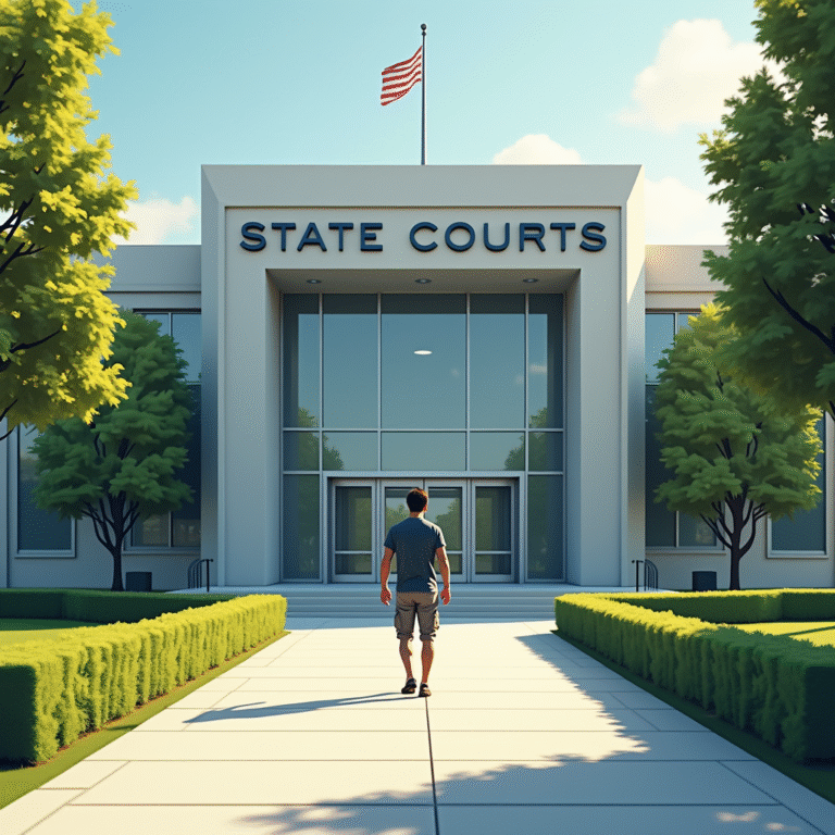 Man walking toward State Courts building | Cpflah.sg